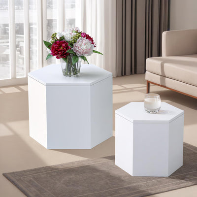 Wood Nesting Coffee Table Set of 2, Modern Round Coffee Table with Non-Slip Feet, Wooden Circle Side Table and Accent Furniture for Bedroom Balcony Lounge Home Office, No Assembling