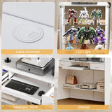 SDMY L-Shaped Reception Desk with 2 Drawers & Open Shelves,Retail Counter Front Desk Reception Counter with Transparent Display Case,Countertop,for Checkout,Lobby,Shop (70.9”W x 47.7”D x 39.3”H) SDMY