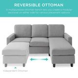Best Choice Products Upholstered Sectional Sofa for Home, Apartment, Dorm, Bonus Room, Compact Spaces w/Chaise Lounge, 3-Seat, L-Shape Design, Reversible Ottoman Bench, 680lb Capacity - Light Gray Best Choice Products