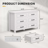 YITAHOME 6-Drawer Dresser with Built-in Power Outlet, Wood TV Stand with 6 Large Drawers and Bar Handles, White Dresser Chest of Drawers for Living Room, Hallway, Entryway YITAHOME