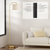 Ambimall Gold Arc Floor Lamp with Remote - Dimmable Bulb, Colors Temperature Adjustable, Easy Assembly, Modern Standing Lamp for Living Room Bedroom Office Reading Room Nursery (Beige Linen Shade) Ambimall