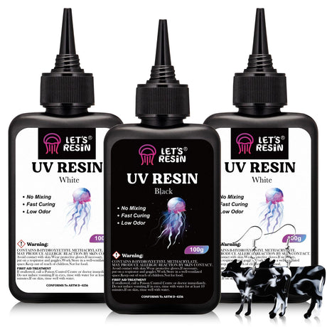 LET'S RESIN Colored UV Resin, 300g Large Capacity White& Black UV Resin, Dark Odorless & Low Shrinkage UV Color Resin for Crafts, Jewelry Making, Colored Resin Casting and Coating LET'S RESIN