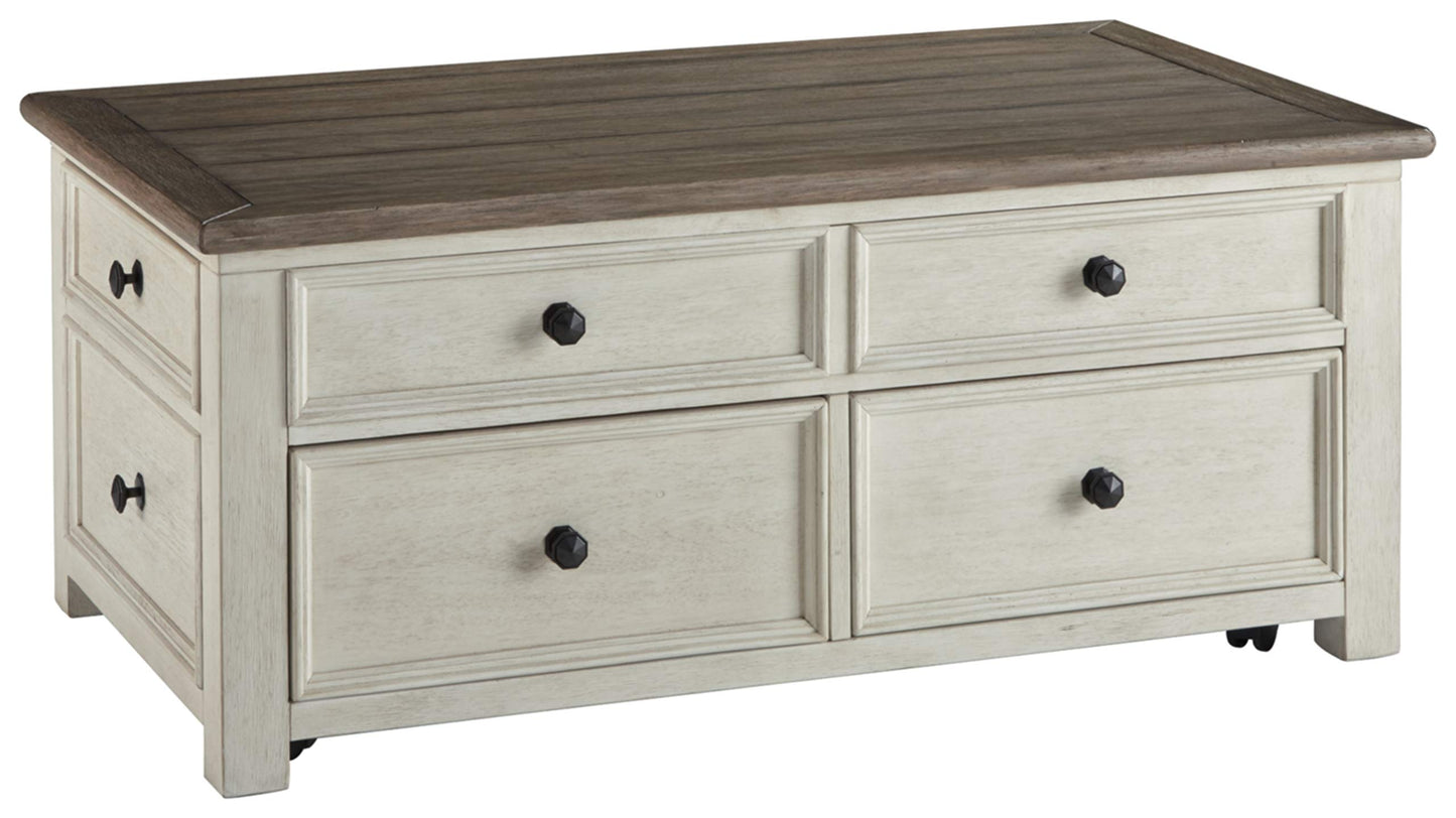 Signature Design by Ashley Bolanburg Farmhouse Lift Top Coffee Table with Drawers, Antique Cream & Brown - WoodArtSupply