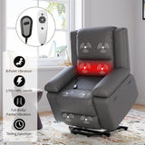 GarveeHome Faux Leather Power Lift Recliner w/Massage and Heat for Elderly, Recliner Chairs with Pockets for Living Room (Gray, Medium) GarveeHome