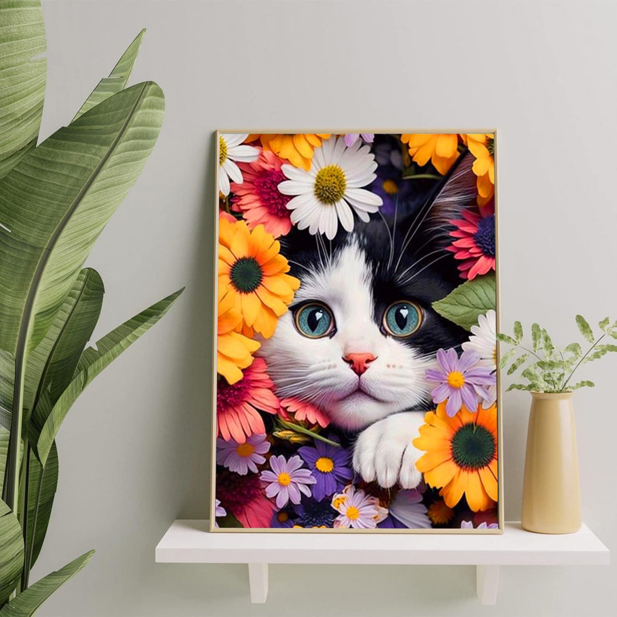 Axquilon Flower Cat Diamond Painting Kits, Full Drill Round DIY Diamond Art Kits, Paint by Diamonds Rhinestone Gem Art Craft for Home Wall Decor 12X16 inch Axquilon