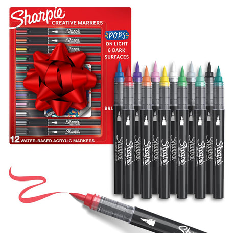 Sharpie Creative Paint-like Brush Tip Acrylic Markers, Assorted Colors, Stocking Stuffers, 12 Count, Perfect for Art and Craft Supplies SHARPIE