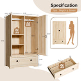 VINGLI Wardrobe Closet, Armoires and Wardrobes with Doors,Hanging Rod, Shelves and Drawer, Freestanding Closet Wardrobe Cabinet, Oak Armoire Wardrobe for Bedroom, Dorm, 38" W x 21" D x 65" H VINGLI