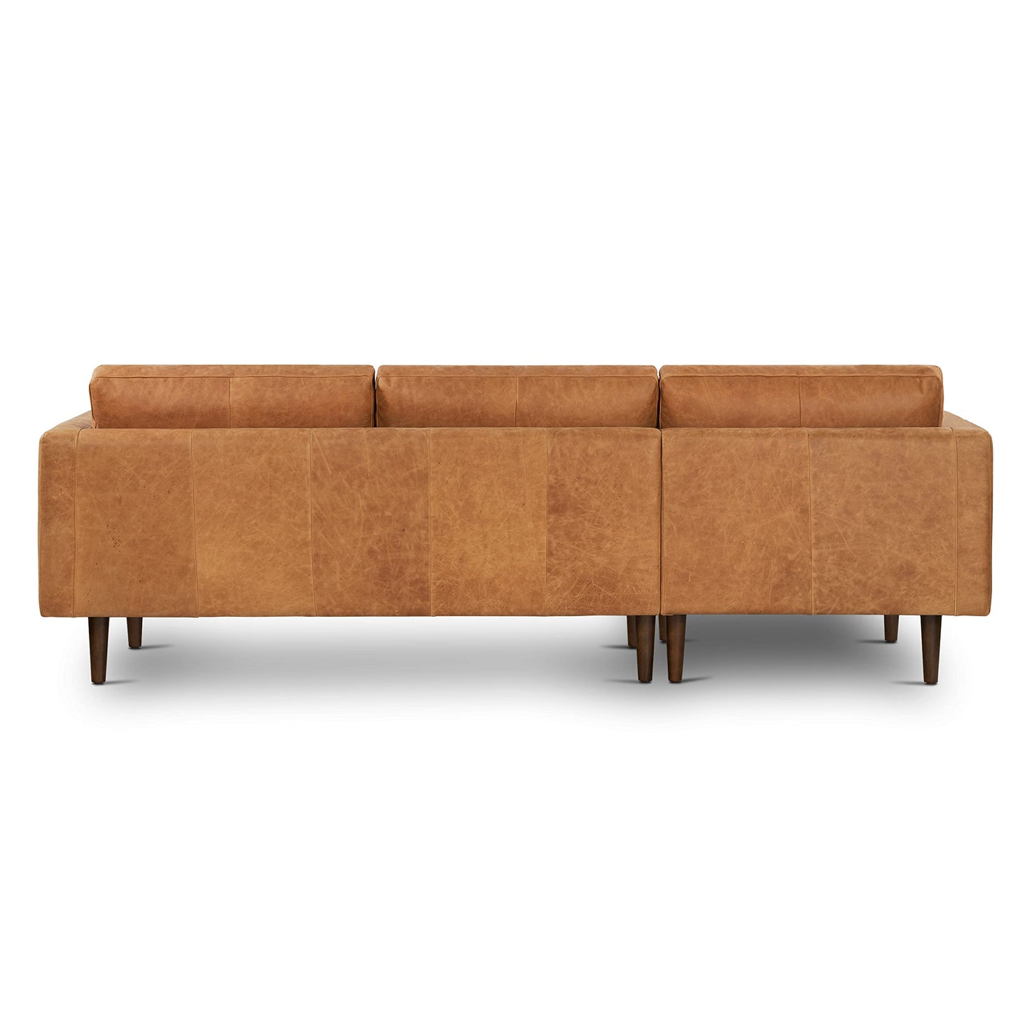 POLY & BARK Napa Leather Couch – Left-Facing Sectional Full Grain Leather Sofa with Tufted Back with Feather-Down Topper On Seating Surfaces – Pure-Aniline Italian Leather – Cognac Tan