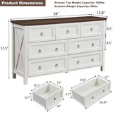 OKYCI Farmhouse 7 Drawer Dresser, Long Wood Chest of Drawers with 1.2" Thickened Top - 54" W x 31.5" H,Antique White OKYCI