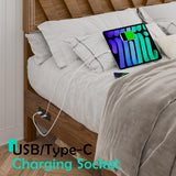 Incyneva Queen Bed with Adjustable Headboard, Farmhouse Platform Bed Wood with LED Light and Charging Station, Diagonal Line & Rustic Brown Incyneva