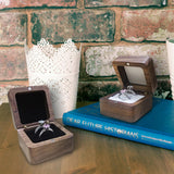 WisePoint Personalized Wooden Ring Box, Mini Engagement Ring Holder Box with Double Slot, Square Wedding Ring Box for Ring, Elegant and Retro Ring Holder Box for Wedding, Ceremony (black) WisePoint