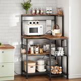 HOOBRO Bakers Rack with Power Outlet, 4-Tier Corner Microwave Stand with Storage, Coffee Bar with 8 S-Shaped Hooks, Kitchen Shelf Rack, 2 Installation Methods, Rustic Brown and Black BF20UHB01 HOOBRO