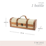 Twine Vintage Trunk Wine Bottle Gift Box, Wood Wine Box with Lid and Handle, Wood, Faux Leather, Brass, Cloth, Holds 1 Bottle Twine