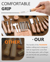 FOUSNOW Leather Working Kit Leather Working Tools, Ergonomically Leathertooling Kit Crafting Supplies with Swivel Knife for Stamping Cutting Punching Stitching Scraping Sewing Polishing Crafts FOUSNOW