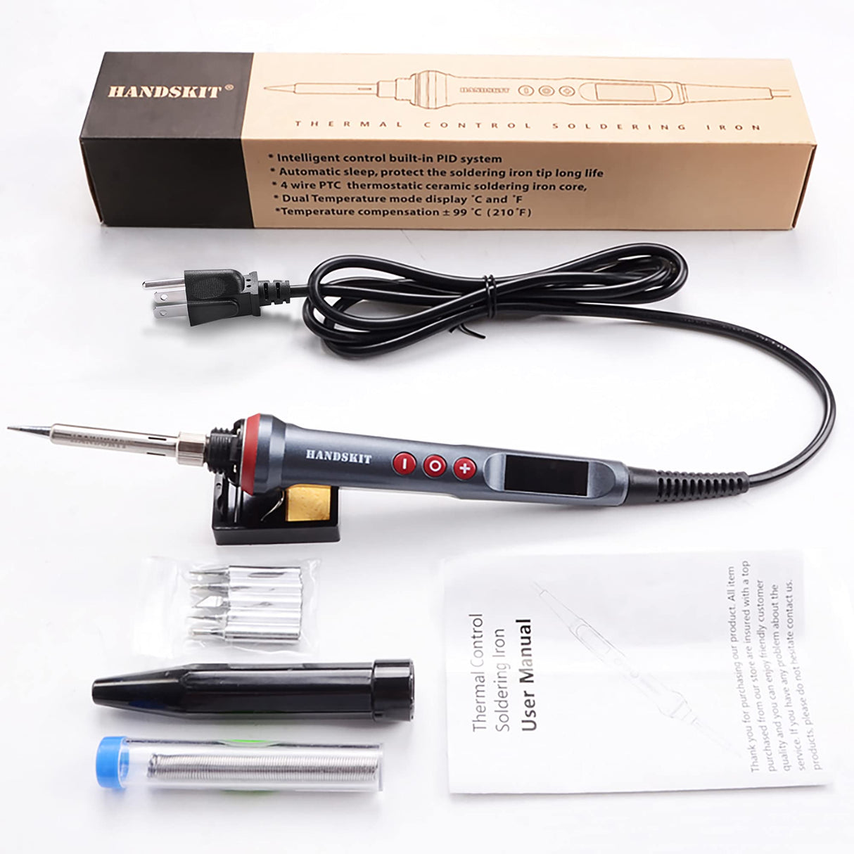 Soldering Iron Kit, 90W Adjustable Temp Soldering Iron with LED, 9-in-1 Soldering Gun Kit, Includes 5 Tips, Solder Wire, Stand, Precision Tools for Solder Kit Electronics and Welding Tools Repairs HANDSKIT