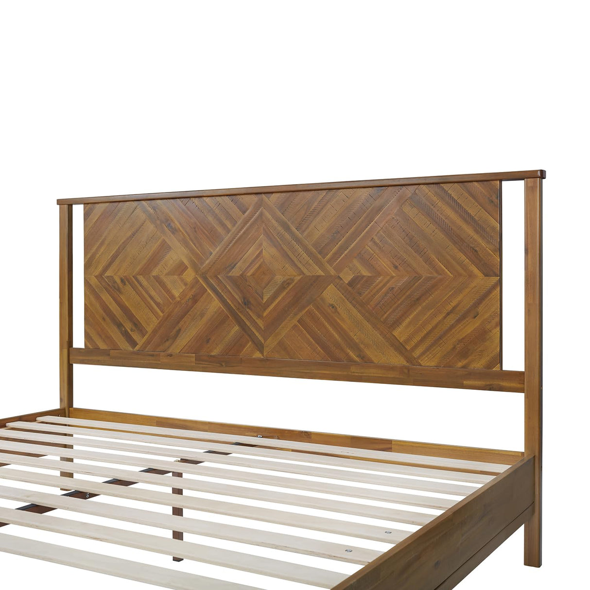 Ethan King Platform Bed Frame with Headboard - Stylish Acacia Wood in Rustic Dark Brown Finish Bme