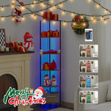 Corner Shelf with LED Light,Tall Corner Shelf,Rustic Industrial Corner Bookshelf, Storage Standing Shelf Unit, Plant Stand, Corner Table for Small Spaces in Living Room,Bedroom,Home Office (6 Tier) Ymesiyou