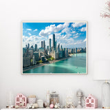 VNUIEHG DIY Digital Oil Painting Set Chicago Skyline Aerial Drone View from Above Lake Michigan and City of Paint by Numbers Kits for Adult Beginner Art Craft for Home Wall Decor 16"x20" VNUIEHG