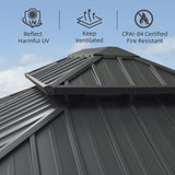 PURPLE LEAF 12' X 12' Permanent Hardtop Gazebo Aluminum Gazebo with Galvanized Steel Double Roof for Patio Lawn and Garden, Curtains and Netting Included, Grey PURPLE LEAF