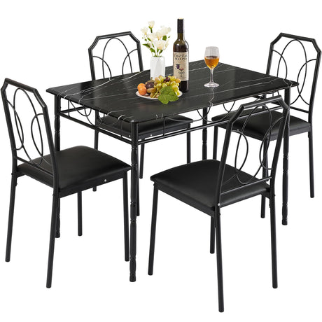 VECELO 5-Piece Dining Set - Industrial Counter Height Table and 4 Chairs for Kitchen & Breakfast Nook VECELO
