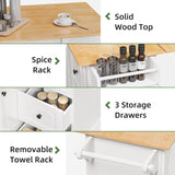 infurnic Kitchen Island with Storage, Rolling Kitchen Island Cart with Drop Leaf, Storage Drawers, Spice Rack, and Towel Rack for Kitchen and Dining Room, White infurnic