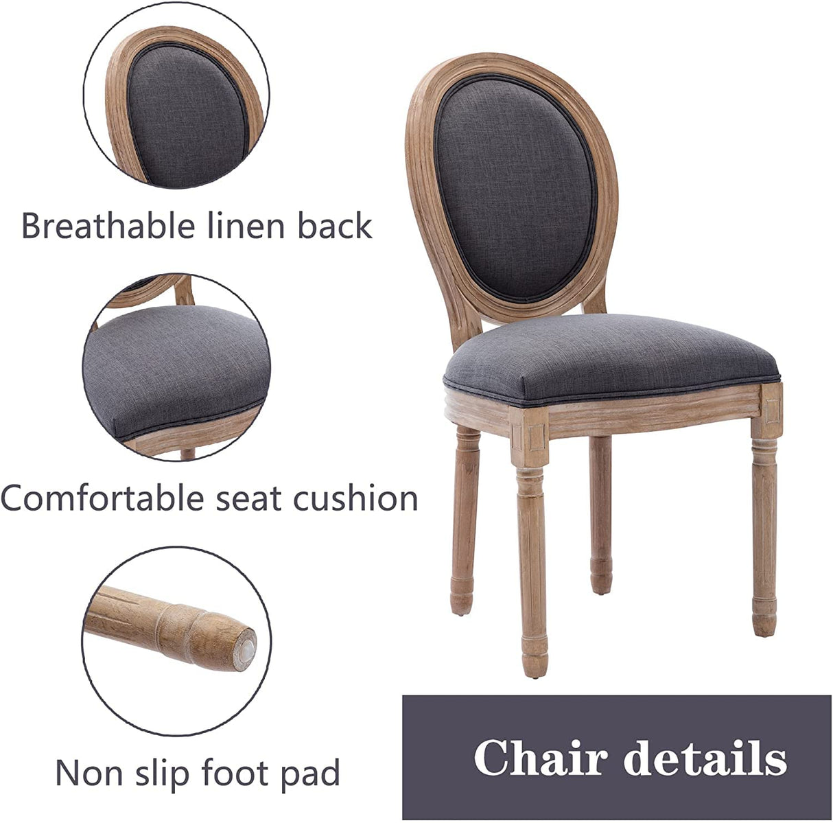 Nrizc French Country Dining Chairs Set of 6, Farmhouse Dining Chairs, Wood Round Back Dining Room Chair for Dining Room/Living Room/Bedroom Nrizc