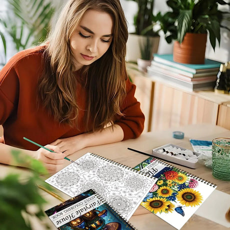 Aannanl Adult Coloring Book Set of 3 Coloring Books for Adults Relaxation Include Mandalas,Flowers and Fairytale House Theme,Color Books for Women Men to Relieve Anxiety and Stress Relief Aannanl