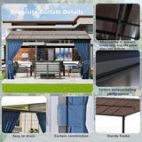 10x14FT Gazebo, Hardtop Wall Mounted Gazebo with Sloping Sun Panel Roof, Awnings for Patio with Metal Frame, Double Curtains for Garden, Lawn, Backyard Deck, Sand ASJMR