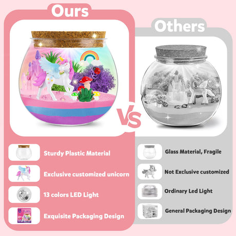 Rofio Unicorn Terrarium Kit for Kids, Unicorn Toys for Girls Age 4 5 6 7 8-12 Year Old, Birthday Gift for Girls, Arts and Crafts Kit for Kids, DIY Toys with 13-Color Remote LED Night Light Rofio
