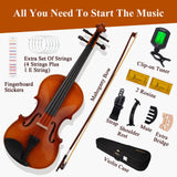 PHOENIX Violin 4/4 Full Size Kit, Violin Fiddle Set for Beginner Adults Student with Rosewood Bow, Extra Strings & Bridge, 2 Rosins, Tuner, Case, Mute, Fingerboard Stickers, Shoulder Rest (Full) PHOENIX