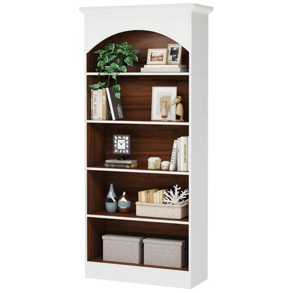 Tribesigns 5-Tier Vintage White & Oak Bookcase Set of 2 - 70.9'' Tall Free-Standing Storage Unit - WoodArtSupply