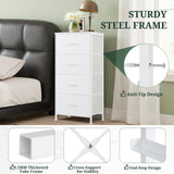 Nightstand, 4 Drawer Dresser End Table Bedside Furniture with Wooden Top Steel Frame Fabric Bins for Bedroom, Closet, Entryway, Dorm, Living Room, White SageNest