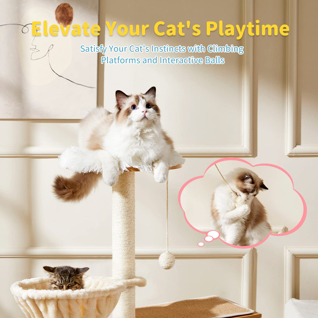 Made4Pets Cat Tree with Litter Box Enclosure, 2-in-1 Modern Cat Tower for Indoor Cats, 48.6" Wood Kitten Condo with Scratching Post and Hammock, Removable Scratch Pad for Large Cats MADE 4 PETS