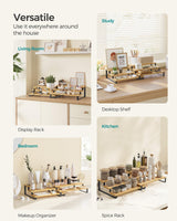 SONGMICS Display Risers, Set of 2 Engineered Wood Perfume Organizer Stand, 3-Tier Cupcake Stand Holder, Spice Rack, Shelf Risers for Figures, Dessert Shelves, Natural Beige and Ink Black UKCS016N01 SONGMICS