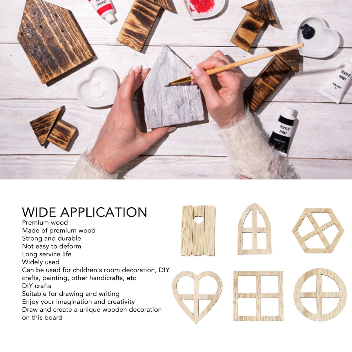 100pcs Wood Window Cutouts - Multipurpose Unfinished Wood Slices, Unfinished Wood Crafts for DIY, Kids Crafts, and Home Decor Projects Topyond