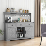 Gyfimoie Farmhouse Bar Cabinet with Hutch, Kitchen Buffet Cabinet with Storage Cabinet & 3 Sliding Drawers, Adjustable Shelf, Goblet Holder, Cup Hooks for Living Room, Dining Room Use (Grey) Gyfimoie