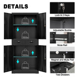 Wanfu Metal Storage Cabinet, 71" Locking Storage Cabinet with Adjustable Shelves and 2 Drawers, Steel Storage Cabinet for Office, Garage, Home, School, Utility Room(Black) Wanfu