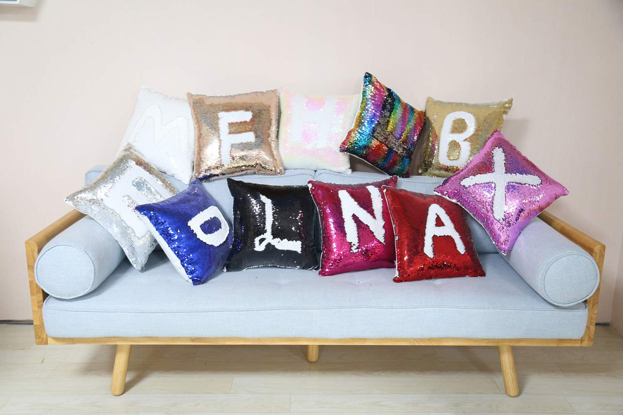 H-E 10pcs* Sublimation Blank Magic Pillow Case Throw Pillow Covers Decorative Square Mermaid Pillowcase Cushion Cover Printing Both Sides 40x40 cm (Silver) H-E