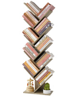 Hoctieon 10 Tier Tree Bookshelf, 10 Shelf Bookcase, Free Standing Tree Bookcase, Display Floor Standing Shelf for Books, Book Organizer Shelves for Home Office, Living Room, Bedroom, Greige Hoctieon