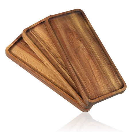 Wooden Serving Platter, 11.8 x 5.1 Inch, Set of 3, Acacia Wood Tray, Perfect for Serving Charcuterie, Desserts, Dips, Sushi, Parties, Family Gatherings, Weddings, and Home Decor, by GNIEMCKIN. GNIEMCKIN