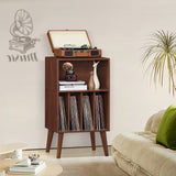 Lerliuo Record Player Stand, Walnut Turntable Stand Holds up to 160 Albums, Mid-Century Vinyl Storage Cabinet Table with Solid Wood Legs, Record Player Holder Dispaly Shelf for Bedroom Living Room Lerliuo