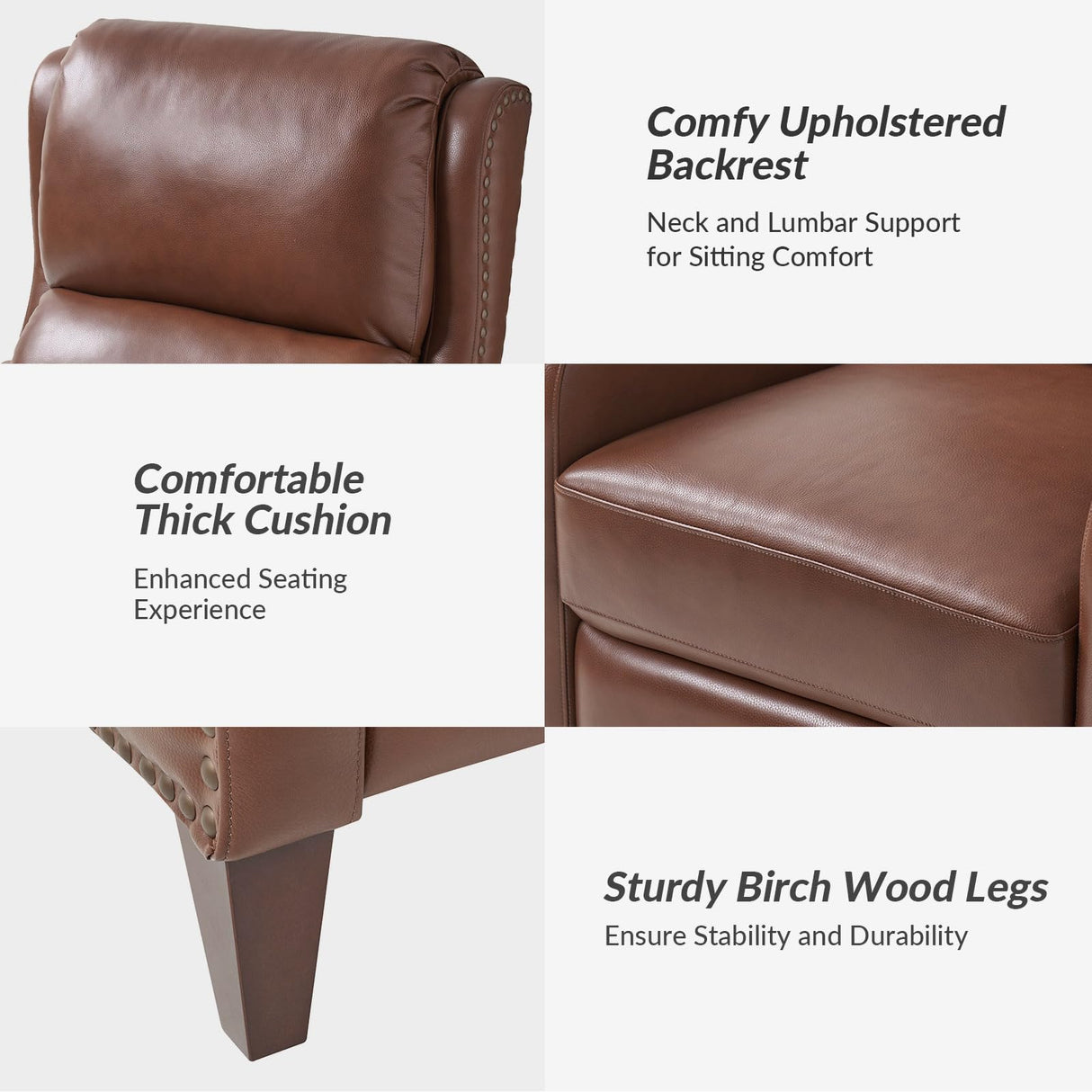 HULALA HOME Leather Recliner Chair Set of 2, Modern Push Back Recliner Armchair with Adjustable Backrest & Footrest,Comfy Upholstered Lazyboy Single Sofa for Home Theater Bedroom Living Room, Brown HULALA HOME