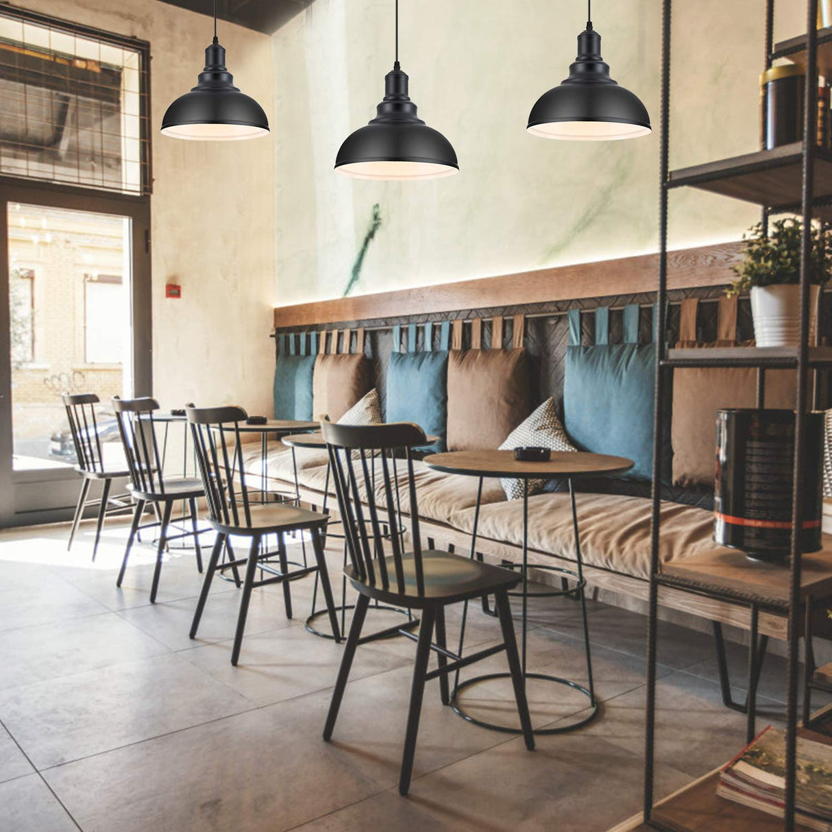 LOEHINLE Pendant Lighting Vintage Industrial Fixtures, Black Metal Farmhouse Lights, Ceiling Lamp for Kitchen Home Island Dining Room Bedroom, 11.4 inches LOEHINLE