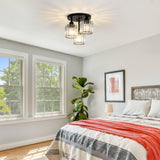 PAUFUL Crystal Semi Flush Mount Ceiling Light,3-Light Modern Close to Ceiling Light Fixtures,Black Kitchen Light Fixtures with Clear Crystal Shade,Hallway Light Fixtures for Hallway Bedroom Bathroom PAUFUL