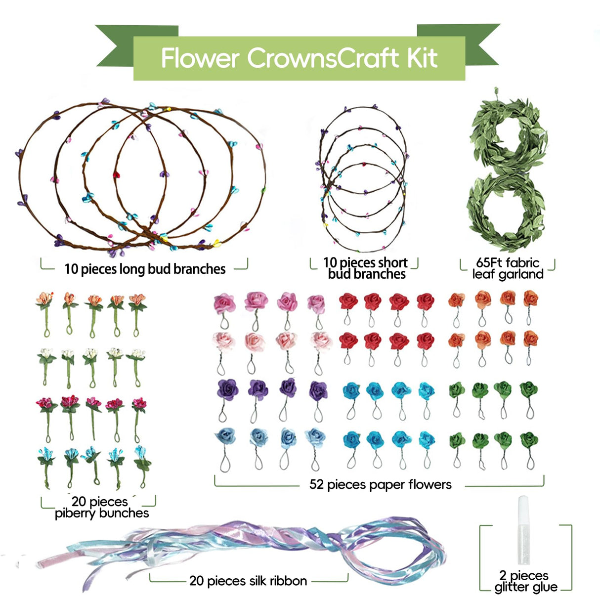 EggSun Flower Crown Making Kit for Girls Kids Gift Women Tea Party Craft Bracelet DIY Fairy Flower Crown Kit Kids Birthday Gift Floral Hair Arts Crafts Spring Easter Gift for Girls 5 6 7 12 Year Old EggSun