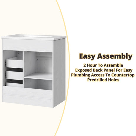IRONCK 30" Bathroom Vanity with Sink, Farmhouse Bathroom Sink Cabinet with Flip Drawer & Sliding Barn Door, Freestanding Bathroom Vanities with Metal Handles, Paper Towel Holder,White IRONCK