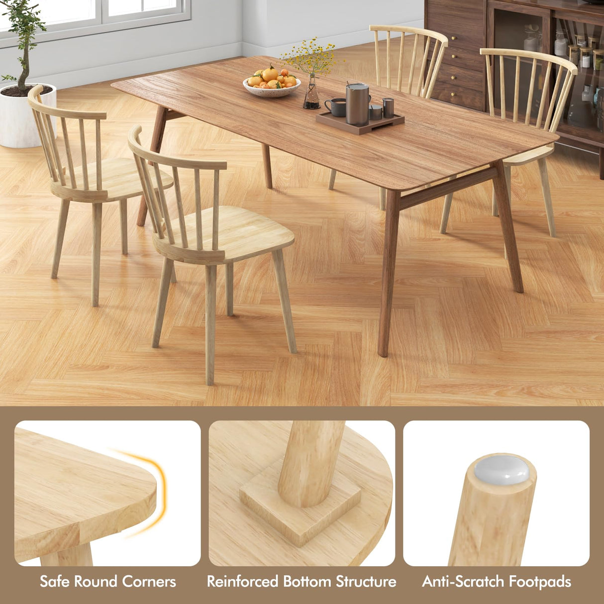 Giantex Wood Dining Chairs Set of 2, Windsor Dining Chairs, American Country Kitchen Chairs w/Rubber Wood Frame & High Spindle Back, Farmhouse Armless Side Chairs for Home Living Room, Natural Giantex