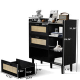 Hiwelldas Dresser Storage Cabinet with 3 Rattan Drawers & Adjustable Shelf Boho Bathroom Cabinet Large Chest of Dressers for Bedroom, Living Room, Hallway, Entryway (Black) Hiwelldas