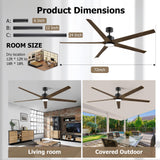 Doozoler 72 Inch Large Ceiling Fan with Light and Remote, Indoor Outdoor Ceiling Fans for Patios Bedroom, 5 Blades Wood Ceiling Fan High CFM 6-Speed Noiseless Reversible DC Motor Ceiling Fan Doozoler