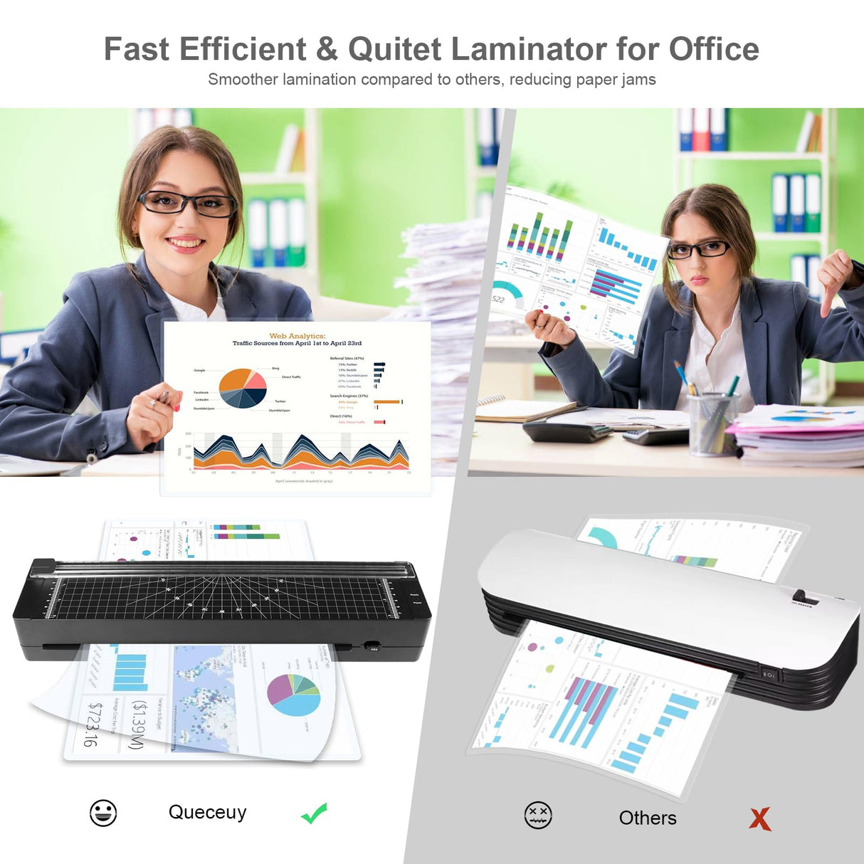 Office Laminator Machine for Professional Presentations & Home Use, 13-inch Wide Thermal Hot Laminating, Jam-Proof Design with Auto-Feed, Durable for ID Cards & Document Protection-A3-399 Queceuy